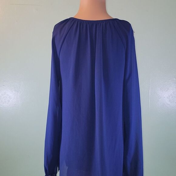 NWT Michael Michael Kors Womens Blue Long Sleeve Half Zip Pullover Blouse Top S - Picture 2 of 3